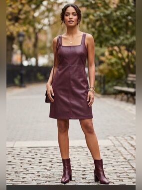 NWT $98 Ann Taylor LOFT Burgundy Sleeveless Faux Leather Flare Dress Size 2